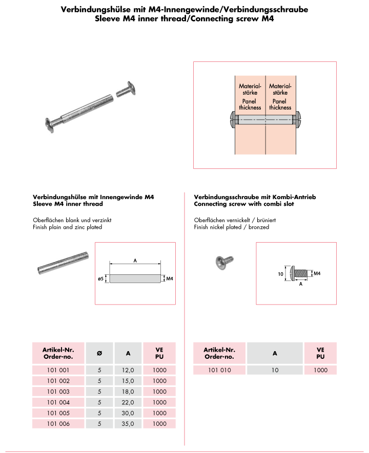 Verbindungshülsen/Schrauben